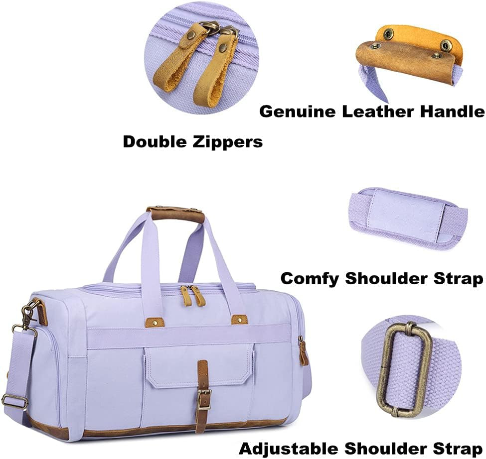 Weekender Overnight Duffel Bag with Shoes Compartment for Women Men Canvas Weekend Travel Tote Carry on Bag (Purple)