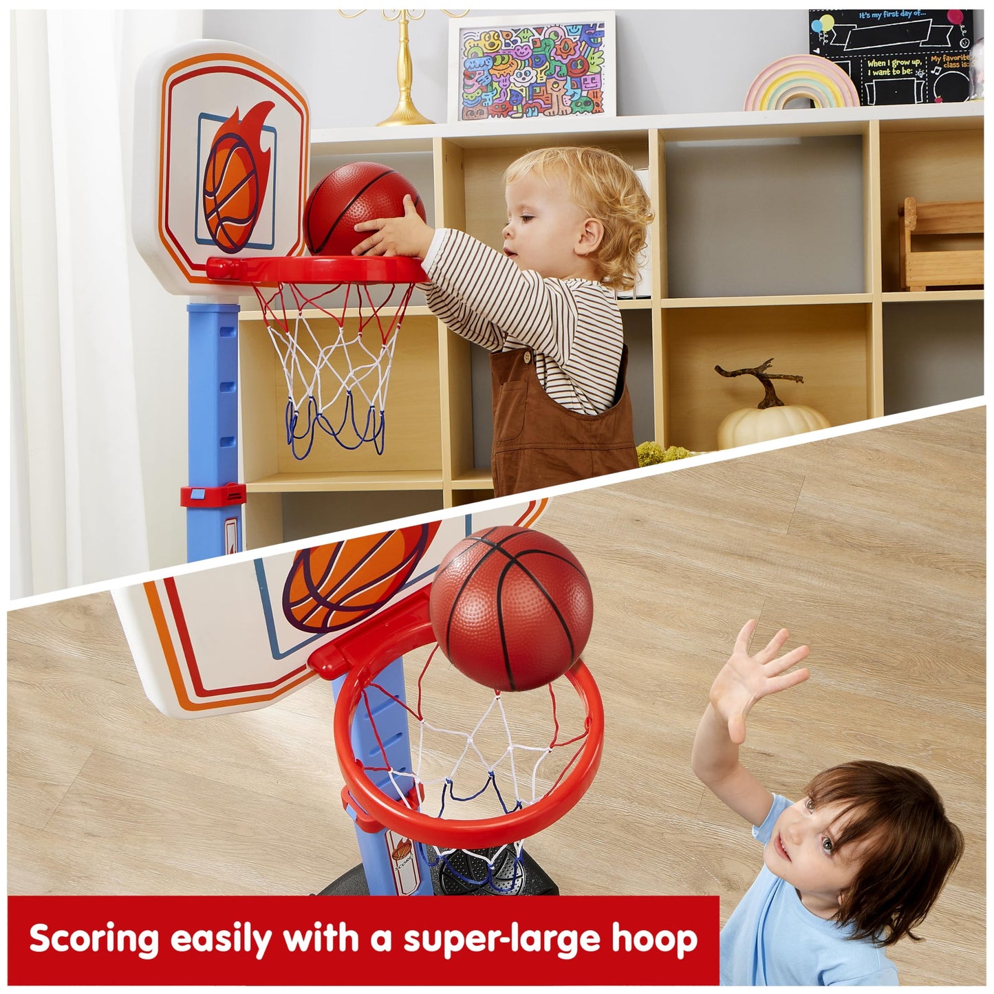 Toddler Basketball Hoop,Indoor Basketball Game Set for Kids 1-3, Adjustable Kids Basketball Goal with 4 Balls for Indoor Outdoor Play