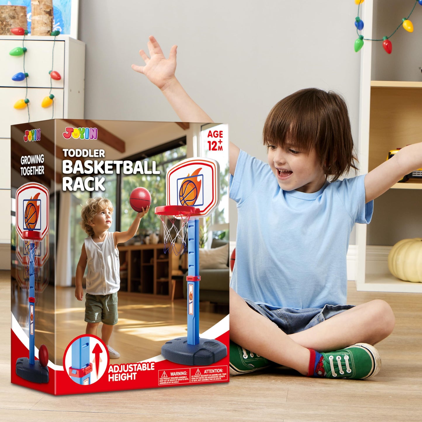 Toddler Basketball Hoop,Indoor Basketball Game Set for Kids 1-3, Adjustable Kids Basketball Goal with 4 Balls for Indoor Outdoor Play