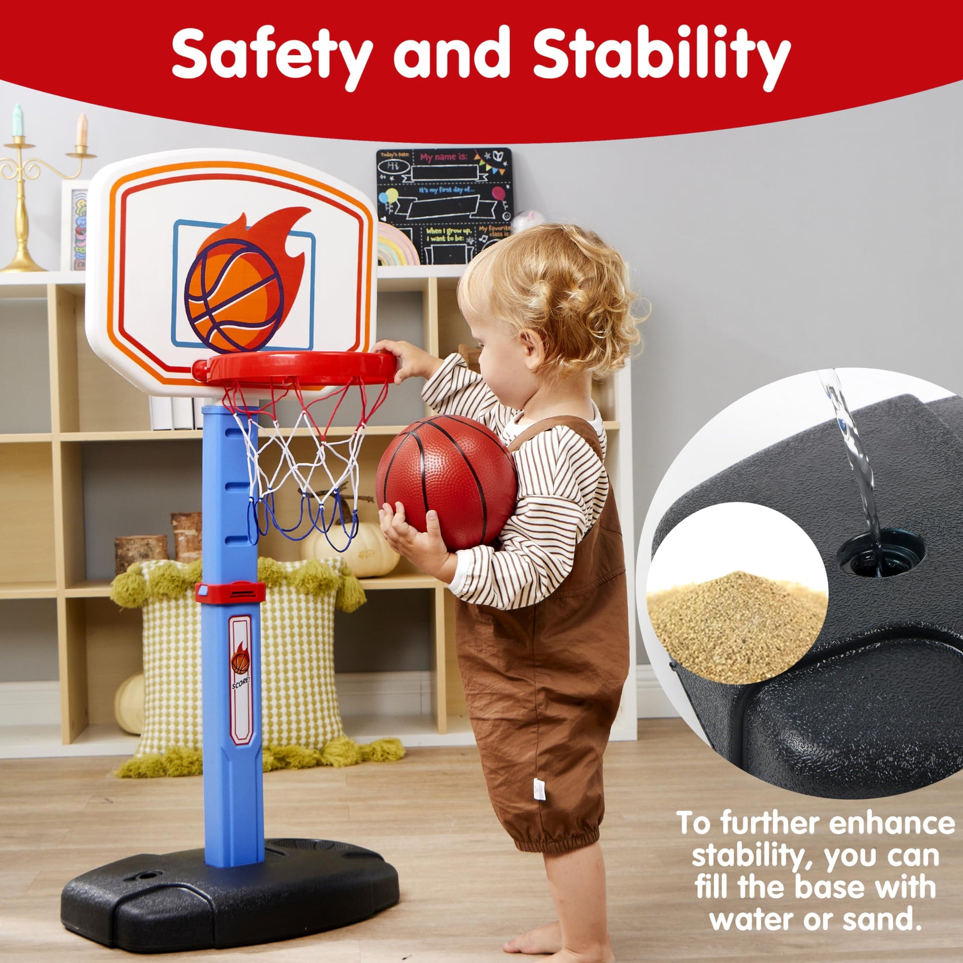 Toddler Basketball Hoop,Indoor Basketball Game Set for Kids 1-3, Adjustable Kids Basketball Goal with 4 Balls for Indoor Outdoor Play