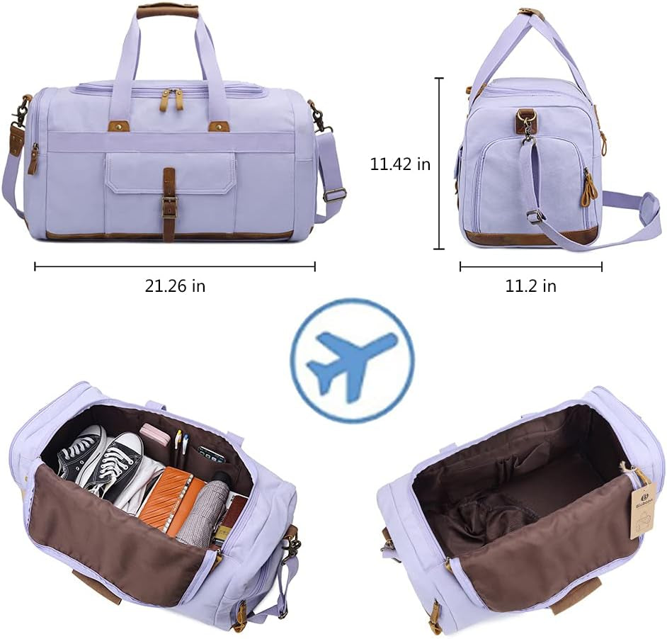Weekender Overnight Duffel Bag with Shoes Compartment for Women Men Canvas Weekend Travel Tote Carry on Bag (Purple)