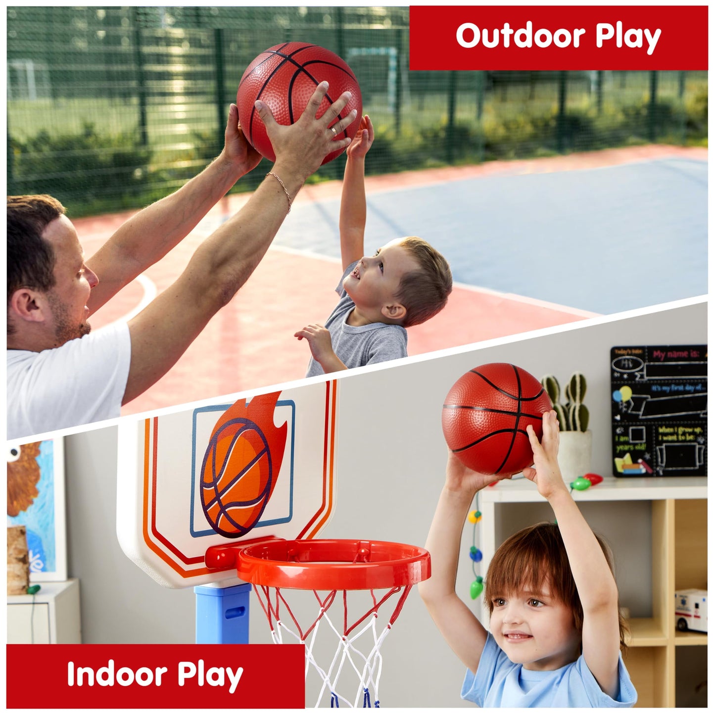 Toddler Basketball Hoop,Indoor Basketball Game Set for Kids 1-3, Adjustable Kids Basketball Goal with 4 Balls for Indoor Outdoor Play