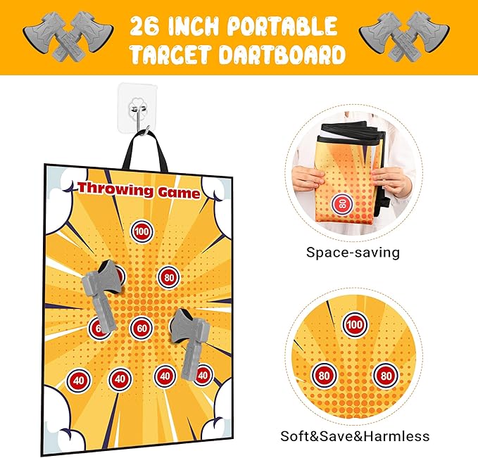 26" Large Dart Board for Kids, Dart Board with Foam Axe, Fun Party Play Game Kids Toys, Indoor/Outdoor Kids Games Toys, Birthday Gifts for 3 4 5 6 7 8 9 10 11 12 Year Old Boys Girl