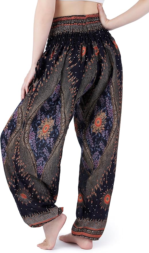 Women'S Smocked Waist Boho Flowy Yoga Harem Pants Hippie Clothes