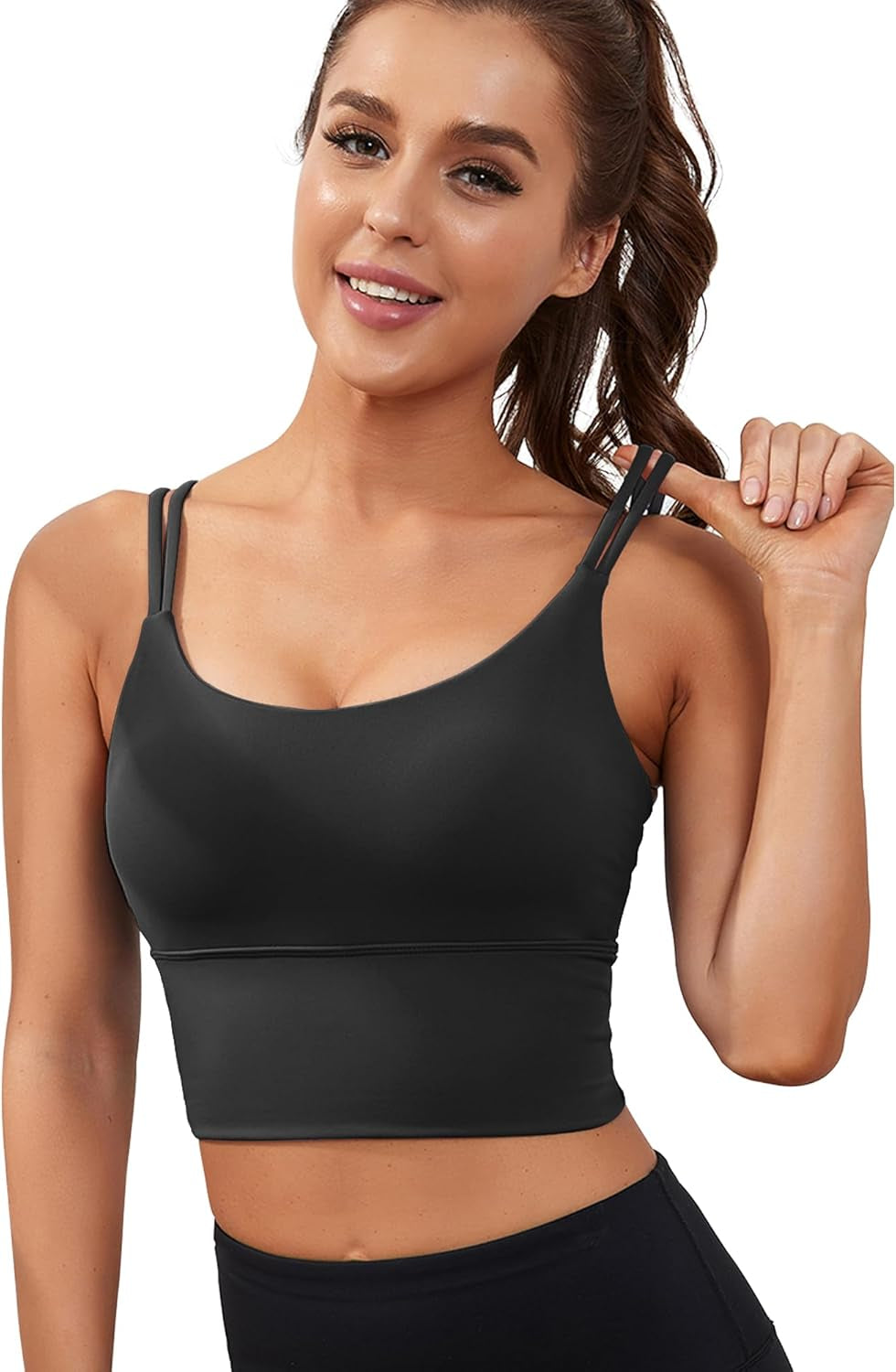Longline Sports Bra for Women Padded Workout Tank Tops Built in Bras Strappy Yoga Corp Top Camisole high impoact