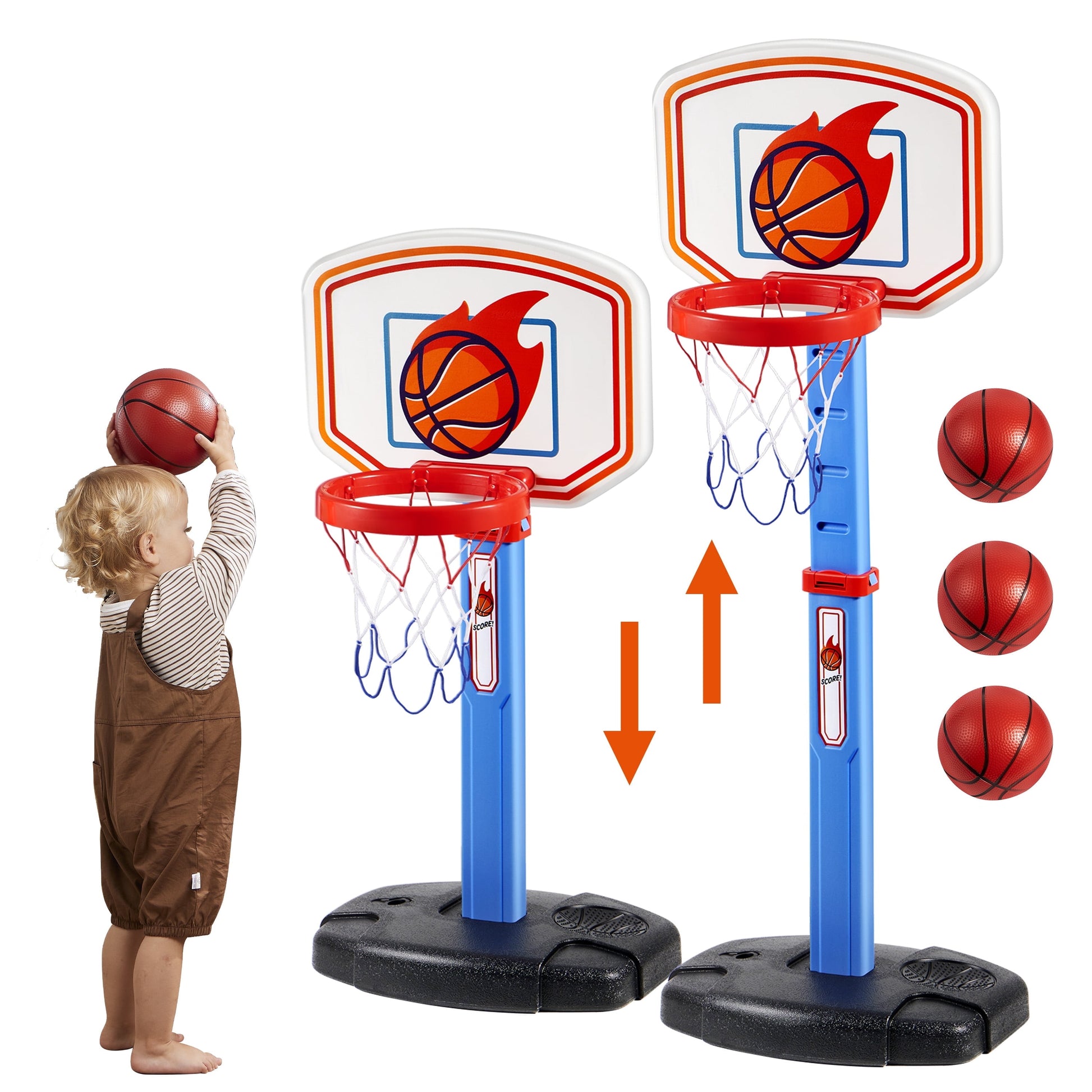 Toddler Basketball Hoop,Indoor Basketball Game Set for Kids 1-3, Adjustable Kids Basketball Goal with 4 Balls for Indoor Outdoor Play
