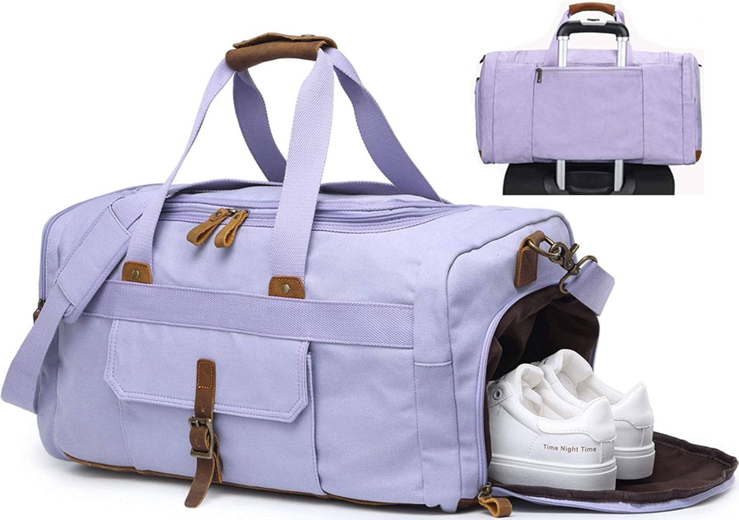 Weekender Overnight Duffel Bag with Shoes Compartment for Women Men Canvas Weekend Travel Tote Carry on Bag (Purple)