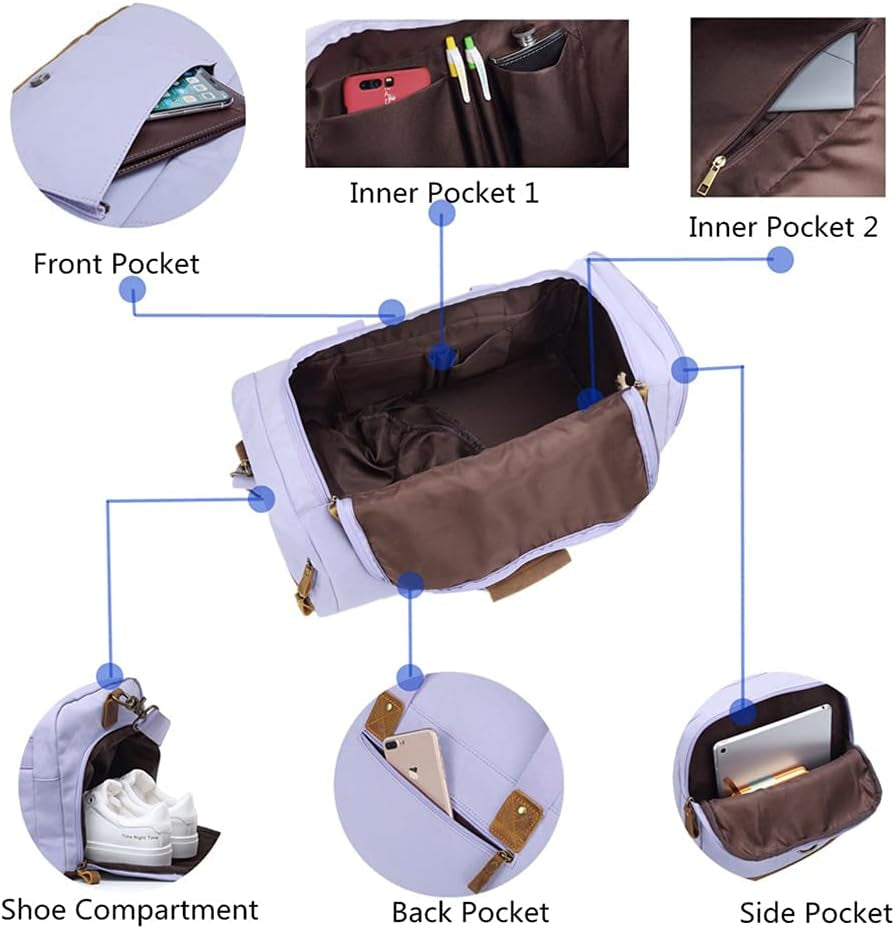 Weekender Overnight Duffel Bag with Shoes Compartment for Women Men Canvas Weekend Travel Tote Carry on Bag (Purple)