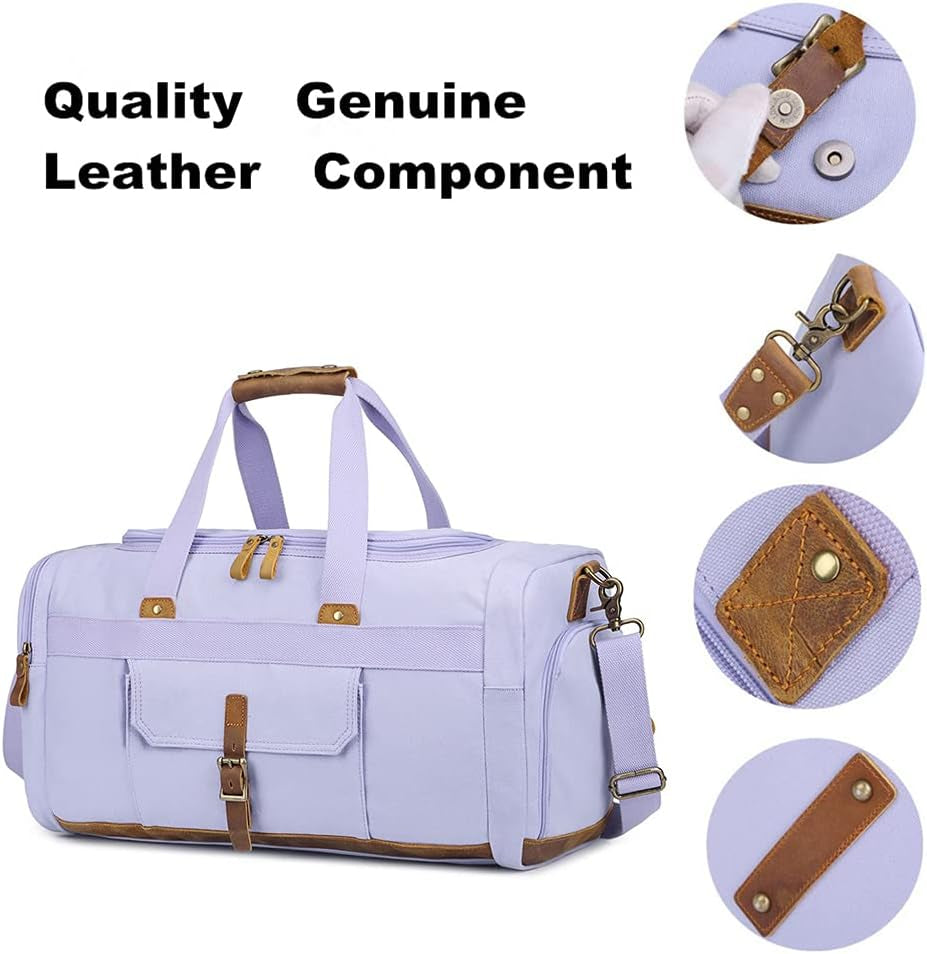 Weekender Overnight Duffel Bag with Shoes Compartment for Women Men Canvas Weekend Travel Tote Carry on Bag (Purple)