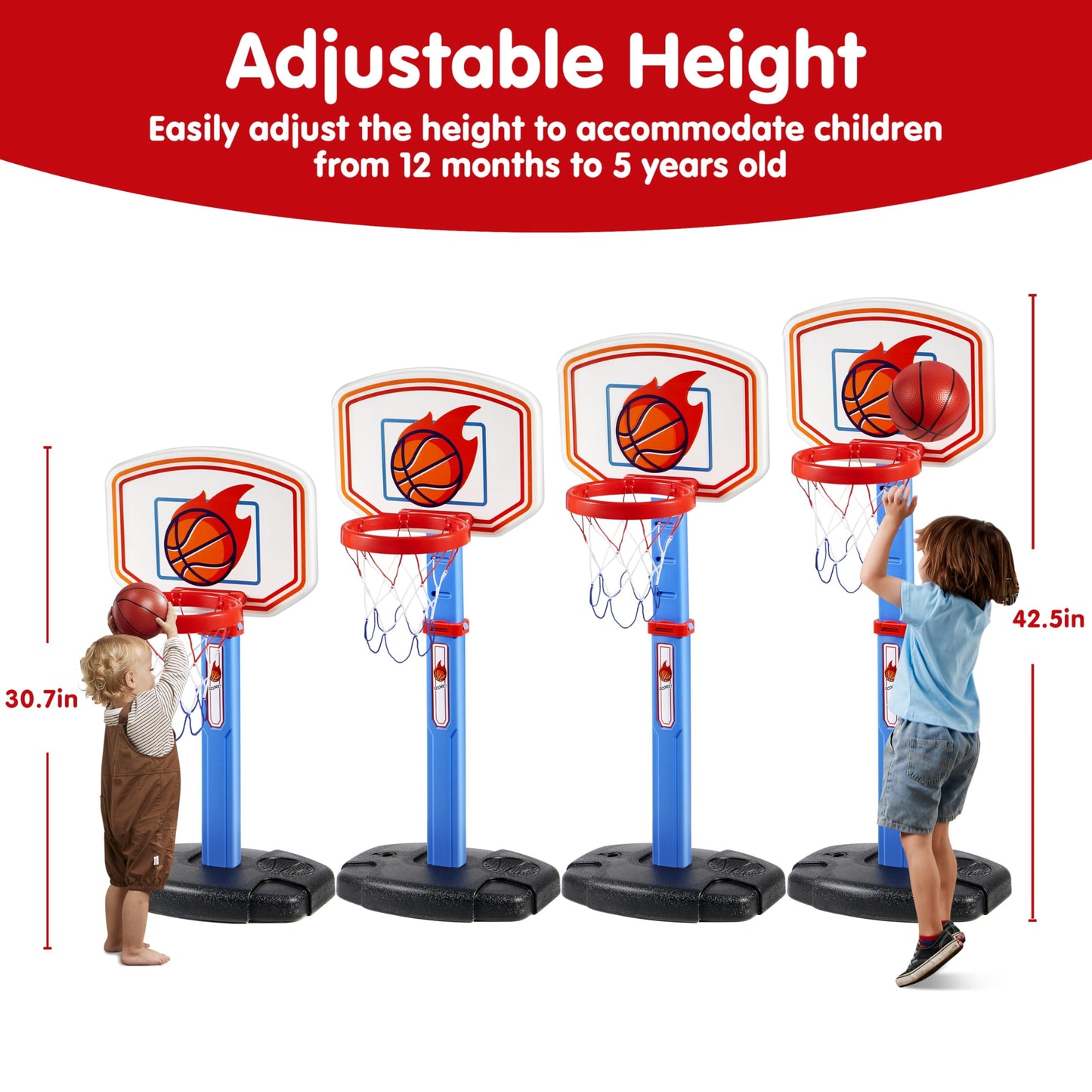 Toddler Basketball Hoop,Indoor Basketball Game Set for Kids 1-3, Adjustable Kids Basketball Goal with 4 Balls for Indoor Outdoor Play