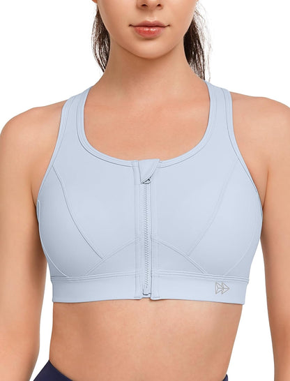 Zip Front Sports Bra - High Impact Sports Bras for Women plus Size Workout Fitness Running