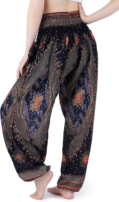 Women'S Smocked Waist Boho Flowy Yoga Harem Pants Hippie Clothes