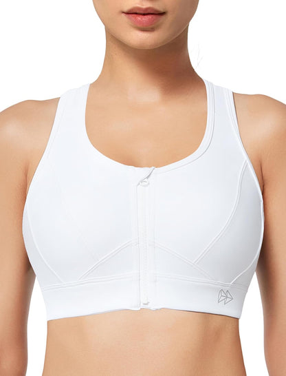 Zip Front Sports Bra - High Impact Sports Bras for Women plus Size Workout Fitness Running